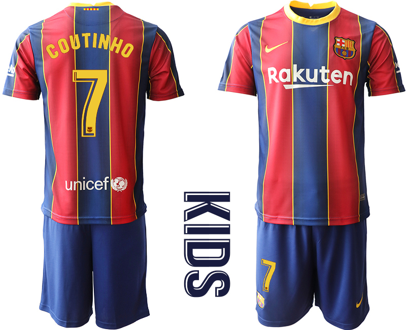 Youth 2020-2021 club Barcelona home #7 red Soccer Jerseys->barcelona jersey->Soccer Club Jersey